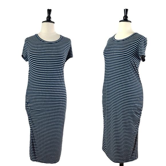 Time and Tru Maternity Dress Tee Shirt Midi Blue Stripe Women’s Size Large 12/14 - Picture 12 of 12